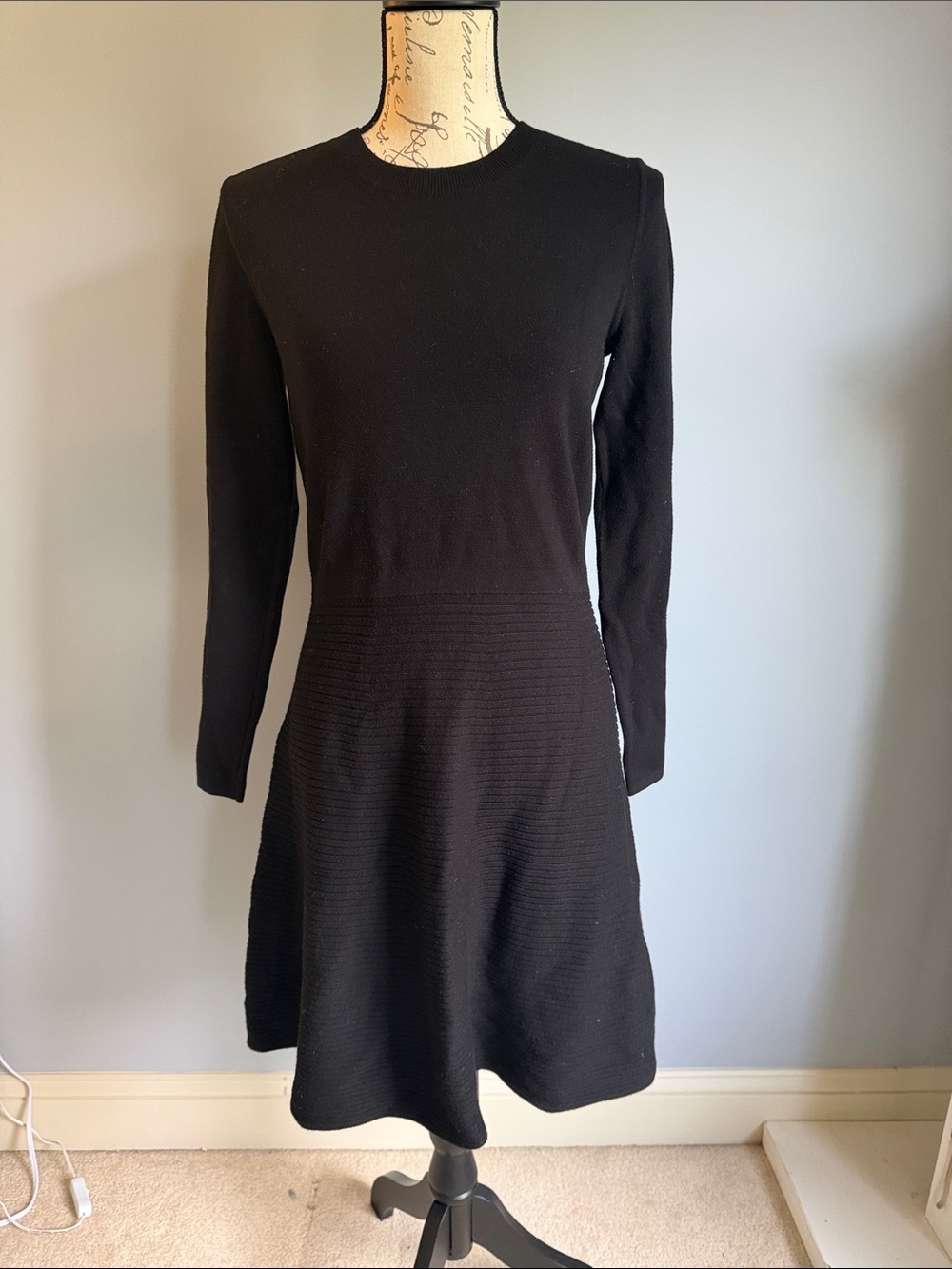 Banana Republic Black Long Sleeve A-Line Knit Dress